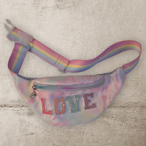 Source Unknown Other - Girls Rainbow Tie-Dye Fanny Pack with LOVE Patch & Adjustable Strap